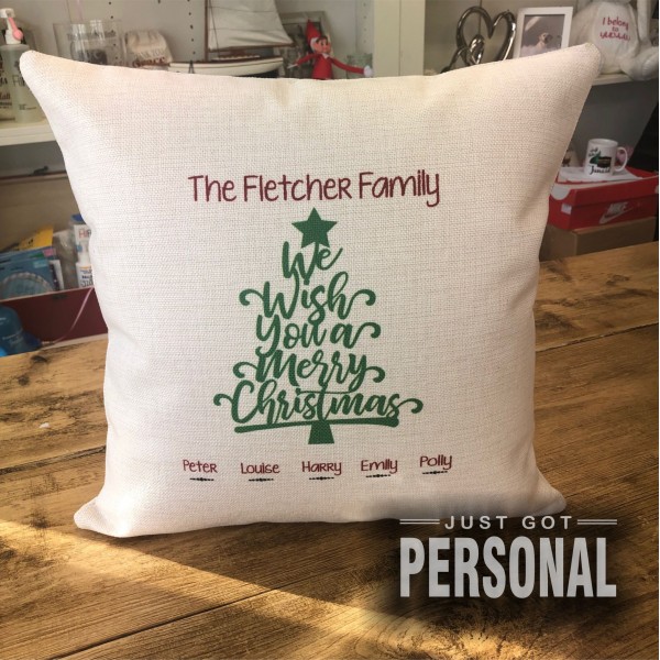 Personalised Contemporary Christmas Family Cushion -Fletcher Design